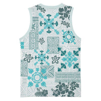 Hawaii Tapa Tribal Basketball Jersey With Hawaiian Quilt Pattern Aqua LT9 - Polynesian Pride