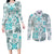 Hawaii Tapa Tribal Couples Matching Long Sleeve Bodycon Dress and Long Sleeve Button Shirt With Hawaiian Quilt Pattern Aqua LT9 Aqua - Polynesian Pride