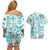 Hawaii Tapa Tribal Couples Matching Off Shoulder Short Dress and Hawaiian Shirt With Hawaiian Quilt Pattern Aqua LT9 - Polynesian Pride