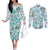 Hawaii Tapa Tribal Couples Matching Off The Shoulder Long Sleeve Dress and Long Sleeve Button Shirt With Hawaiian Quilt Pattern Aqua LT9 Aqua - Polynesian Pride