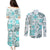 Hawaii Tapa Tribal Couples Matching Puletasi Dress and Long Sleeve Button Shirt With Hawaiian Quilt Pattern Aqua LT9 - Polynesian Pride