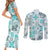 Hawaii Tapa Tribal Couples Matching Short Sleeve Bodycon Dress and Long Sleeve Button Shirt With Hawaiian Quilt Pattern Aqua LT9 - Polynesian Pride