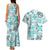 Hawaii Tapa Tribal Couples Matching Tank Maxi Dress and Hawaiian Shirt With Hawaiian Quilt Pattern Aqua LT9 - Polynesian Pride