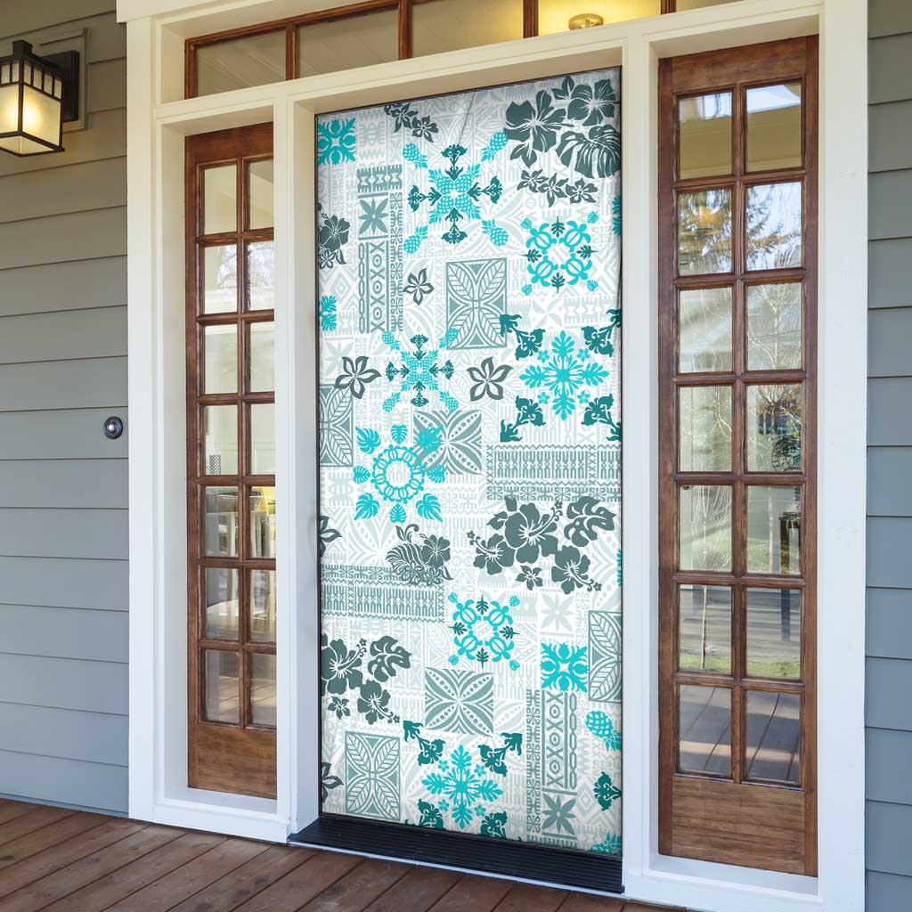 Hawaii Tapa Tribal Door Cover With Hawaiian Quilt Pattern Aqua LT9 - Polynesian Pride