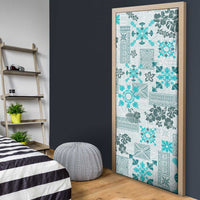 Hawaii Tapa Tribal Door Cover With Hawaiian Quilt Pattern Aqua LT9 - Polynesian Pride