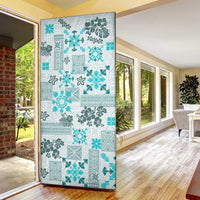 Hawaii Tapa Tribal Door Cover With Hawaiian Quilt Pattern Aqua LT9 - Polynesian Pride