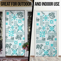 Hawaii Tapa Tribal Door Cover With Hawaiian Quilt Pattern Aqua LT9 - Polynesian Pride