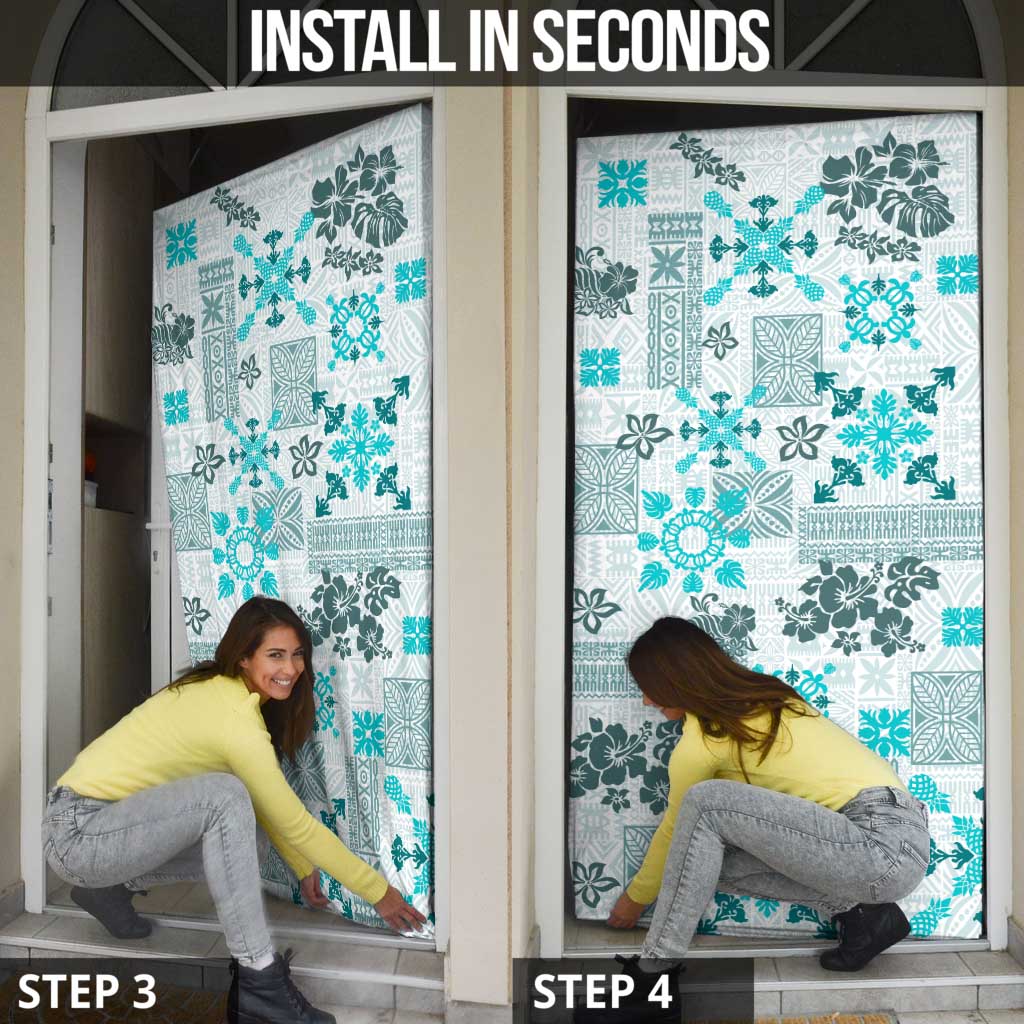Hawaii Tapa Tribal Door Cover With Hawaiian Quilt Pattern Aqua LT9 - Polynesian Pride