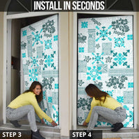 Hawaii Tapa Tribal Door Cover With Hawaiian Quilt Pattern Aqua LT9 - Polynesian Pride