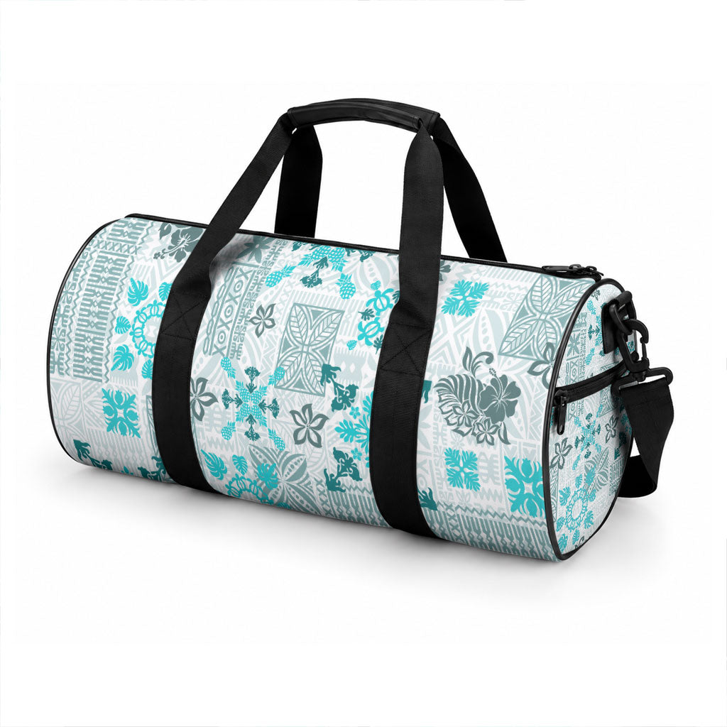 Hawaii Tapa Tribal Duffle Bag With Hawaiian Quilt Pattern Aqua LT9 - Polynesian Pride