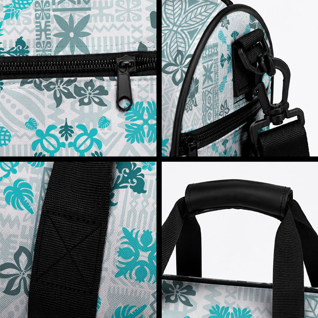Hawaii Tapa Tribal Duffle Bag With Hawaiian Quilt Pattern Aqua LT9 - Polynesian Pride
