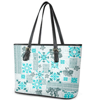 Hawaii Tapa Tribal Leather Tote Bag With Hawaiian Quilt Pattern Aqua LT9 - Polynesian Pride