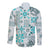 Hawaii Tapa Tribal Long Sleeve Button Shirt With Hawaiian Quilt Pattern Aqua LT9 - Polynesian Pride