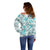 Hawaii Tapa Tribal Off Shoulder Sweater With Hawaiian Quilt Pattern Aqua LT9 - Polynesian Pride