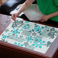 Hawaii Tapa Tribal Puzzle With Hawaiian Quilt Pattern Aqua LT9 - Polynesian Pride