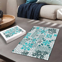Hawaii Tapa Tribal Puzzle With Hawaiian Quilt Pattern Aqua LT9 - Polynesian Pride