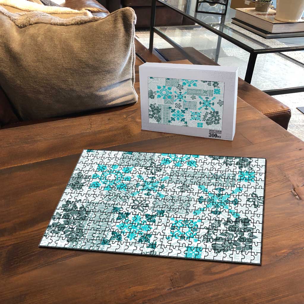 Hawaii Tapa Tribal Puzzle With Hawaiian Quilt Pattern Aqua LT9 - Polynesian Pride