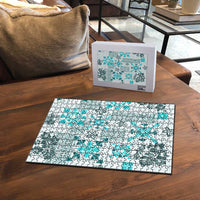 Hawaii Tapa Tribal Puzzle With Hawaiian Quilt Pattern Aqua LT9 - Polynesian Pride