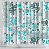 Hawaii Tapa Tribal Shower Curtain With Hawaiian Quilt Pattern Aqua LT9 - Polynesian Pride
