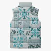 Hawaii Tapa Tribal Sleeveless Puffer Jacket With Hawaiian Quilt Pattern Aqua LT9 - Polynesian Pride