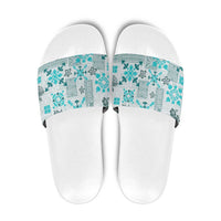 Hawaii Tapa Tribal Slide Sandals With Hawaiian Quilt Pattern Aqua LT9 Aqua - Polynesian Pride