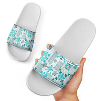 Hawaii Tapa Tribal Slide Sandals With Hawaiian Quilt Pattern Aqua LT9 - Polynesian Pride