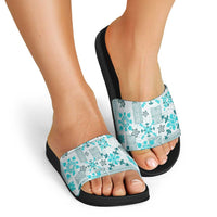 Hawaii Tapa Tribal Slide Sandals With Hawaiian Quilt Pattern Aqua LT9 - Polynesian Pride