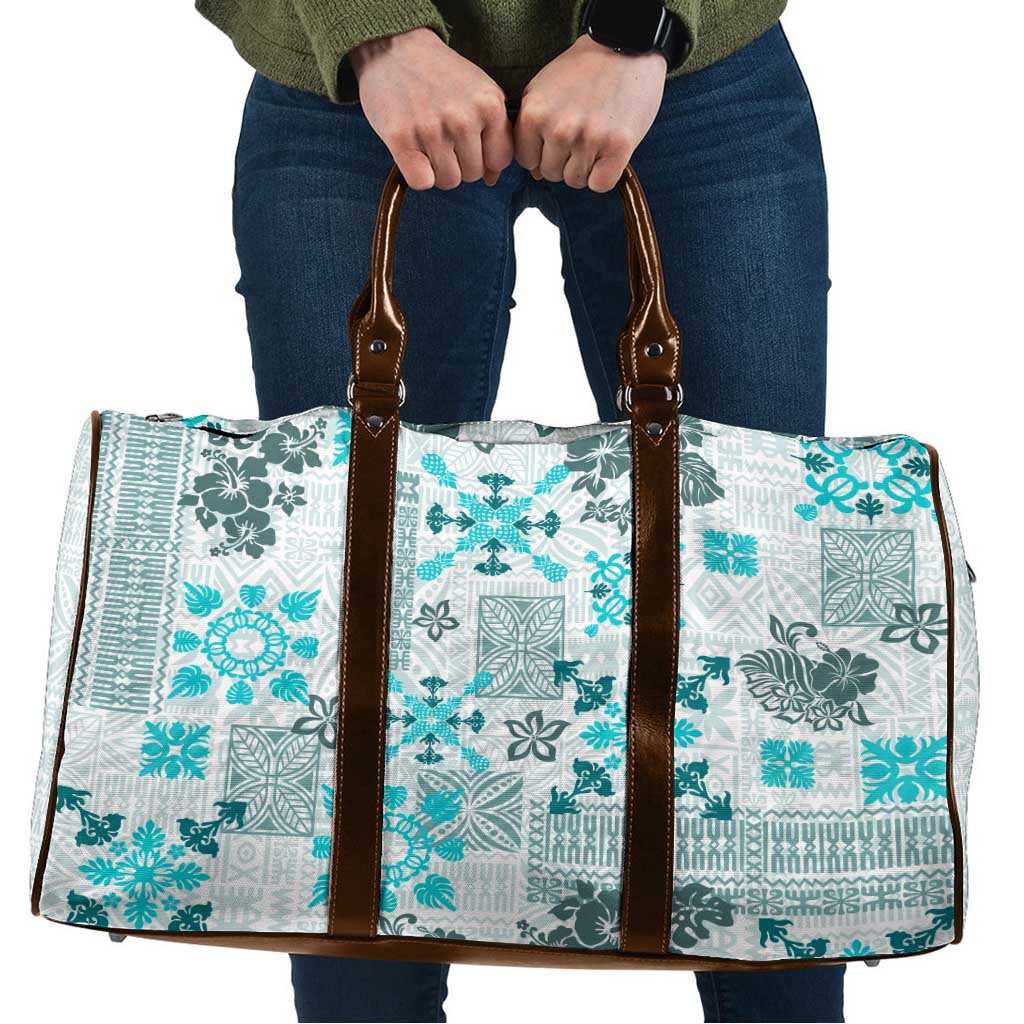 Hawaii Tapa Tribal Travel Bag With Hawaiian Quilt Pattern Aqua LT9 Aqua - Polynesian Pride