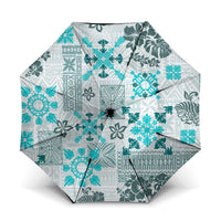 Hawaii Tapa Tribal Umbrella With Hawaiian Quilt Pattern Aqua LT9 One Size Folded 11.42 inch Opened Diameter 37.4 inch Aqua - Polynesian Pride