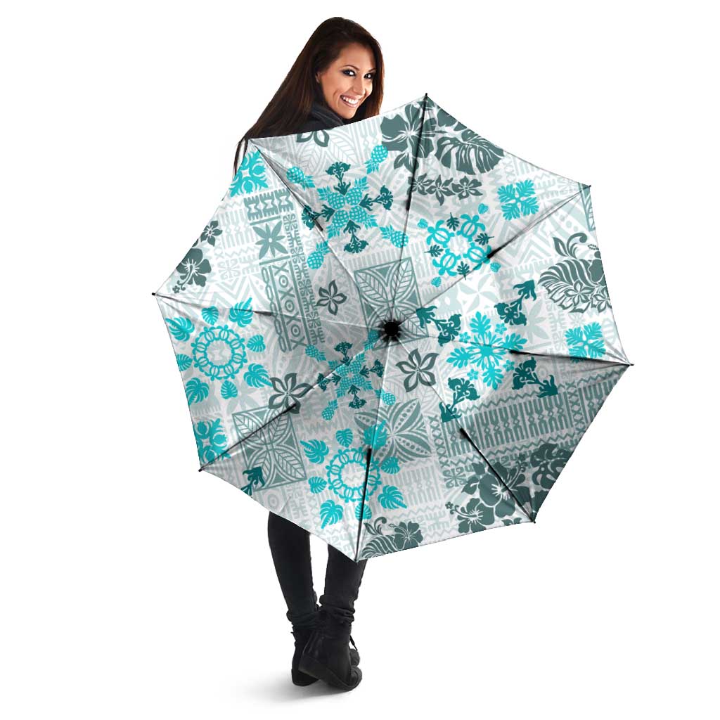 Hawaii Tapa Tribal Umbrella With Hawaiian Quilt Pattern Aqua LT9 - Polynesian Pride