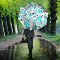 Hawaii Tapa Tribal Umbrella With Hawaiian Quilt Pattern Aqua LT9 - Polynesian Pride