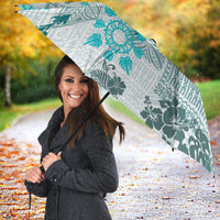 Hawaii Tapa Tribal Umbrella With Hawaiian Quilt Pattern Aqua LT9 - Polynesian Pride