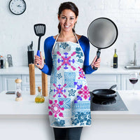 Hawaii Tapa Tribal Apron With Hawaiian Quilt Pattern Blue LT9 - Polynesian Pride