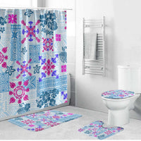 Hawaii Tapa Tribal Bathroom Set With Hawaiian Quilt Pattern Blue LT9 Bathroom Set (4 pcs) Blue - Polynesian Pride