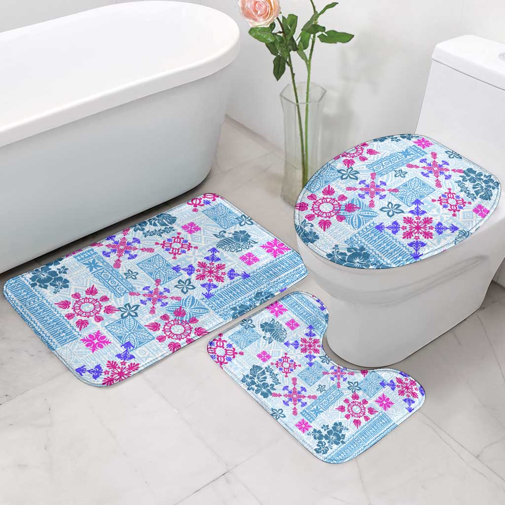Hawaii Tapa Tribal Bathroom Set With Hawaiian Quilt Pattern Blue LT9 - Polynesian Pride