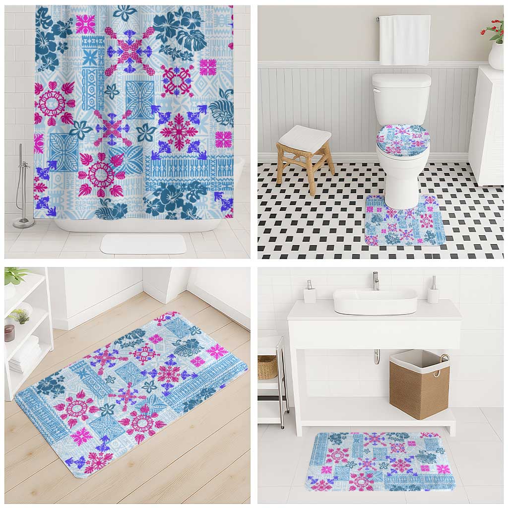 Hawaii Tapa Tribal Bathroom Set With Hawaiian Quilt Pattern Blue LT9 - Polynesian Pride