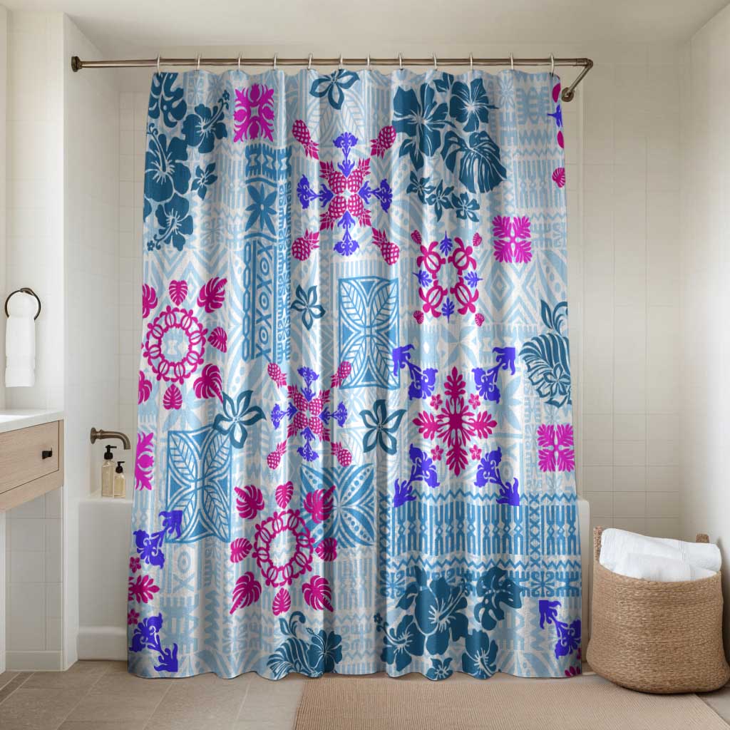 Hawaii Tapa Tribal Bathroom Set With Hawaiian Quilt Pattern Blue LT9 Shower Curtain Only Blue - Polynesian Pride
