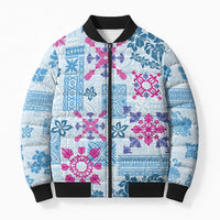 Hawaii Tapa Tribal Bomber Puffer Jacket With Hawaiian Quilt Pattern Blue LT9 Unisex Blue - Polynesian Pride
