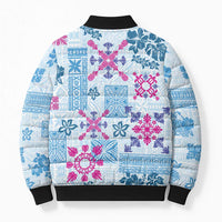 Hawaii Tapa Tribal Bomber Puffer Jacket With Hawaiian Quilt Pattern Blue LT9 - Polynesian Pride