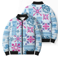 Hawaii Tapa Tribal Bomber Puffer Jacket With Hawaiian Quilt Pattern Blue LT9 - Polynesian Pride