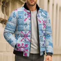 Hawaii Tapa Tribal Bomber Puffer Jacket With Hawaiian Quilt Pattern Blue LT9 - Polynesian Pride