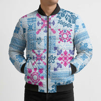 Hawaii Tapa Tribal Bomber Puffer Jacket With Hawaiian Quilt Pattern Blue LT9 - Polynesian Pride