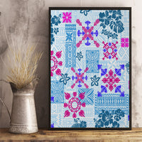 Hawaii Tapa Tribal Canvas Wall Art With Hawaiian Quilt Pattern Blue LT9 - Polynesian Pride