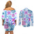 Hawaii Tapa Tribal Couples Matching Off Shoulder Short Dress and Long Sleeve Button Shirt With Hawaiian Quilt Pattern Blue LT9 - Polynesian Pride