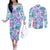 Hawaii Tapa Tribal Couples Matching Off The Shoulder Long Sleeve Dress and Long Sleeve Button Shirt With Hawaiian Quilt Pattern Blue LT9 Blue - Polynesian Pride