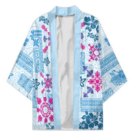 Hawaii Tapa Tribal Kimono With Hawaiian Quilt Pattern Blue LT9 Unisex Blue - Polynesian Pride