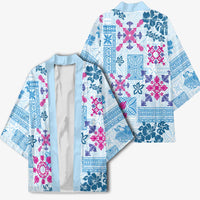 Hawaii Tapa Tribal Kimono With Hawaiian Quilt Pattern Blue LT9 - Polynesian Pride