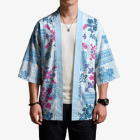 Hawaii Tapa Tribal Kimono With Hawaiian Quilt Pattern Blue LT9 - Polynesian Pride