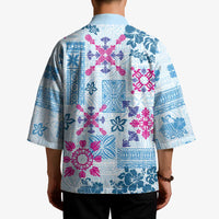 Hawaii Tapa Tribal Kimono With Hawaiian Quilt Pattern Blue LT9 - Polynesian Pride