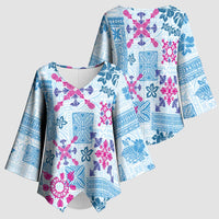 Hawaii Tapa Tribal Kimono Sleeve Blouse With Hawaiian Quilt Pattern Blue LT9 - Polynesian Pride